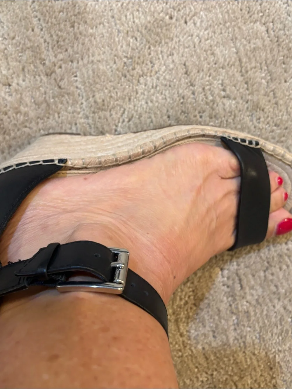 Vince Camuto Black Leather Espadrille Ankle-Strap Wedge Sandals